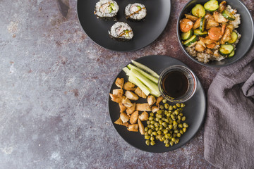 High angle view meal with copy-space