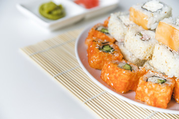 Close-up sushi plate with seeds