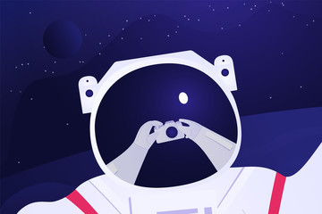 Astronaut taking selfie on the space background