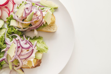Vegetables and bread with copy-space