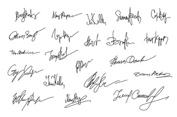 Autographs Set. Collection of Business Contract Signatures - obrazy, fototapety, plakaty