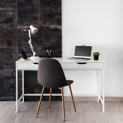 White metallic desk concept with chair