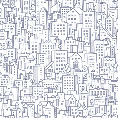 Fototapeta na wymiar Cityscape Seamless Doodle Pattern