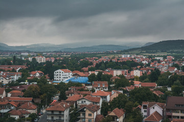 Fototapeta na wymiar View on a city of Niš on a cloudy morning