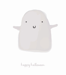 Naklejka premium Lovely Watercolor Style Halloween Vector Art with Cute Hand Drawn Ghost. Little Baby Ghost Illustration Ideal for Card, Wall Art, Invitation, Poster, Label, Baby Room Decoration.