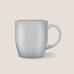 Realistic White Coffee or Tea Cup Isolated on White Background. Design Template for Mock Up. Vector illustration