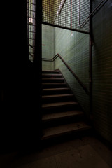 Derelict Staircase with Green Brick Walls - Abandoned Central Islip State Hospital - New York