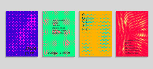 Minimalistic abstract vector halftone covers design. Future geometric template. Vector templates for placards, banners, flyers, presentations and reports