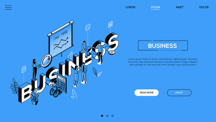 Business analytics - line design style isometric web banner