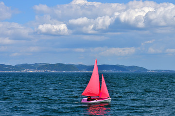 Naklejka premium 湘南の海に浮かぶヨット