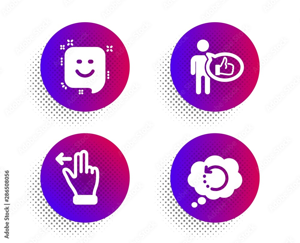 Poster like, smile and touchscreen gesture icons simple set. halftone dots button. recovery data sign. thum
