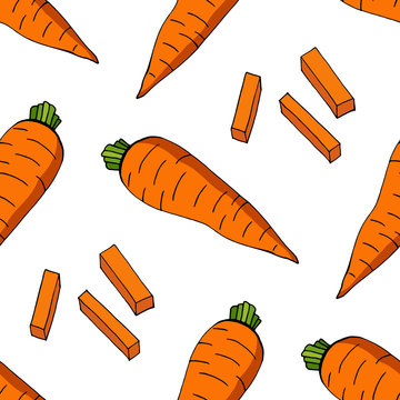 Seamless pattern with carrots and carrot sticks. Endless pattern with vegetables for your design