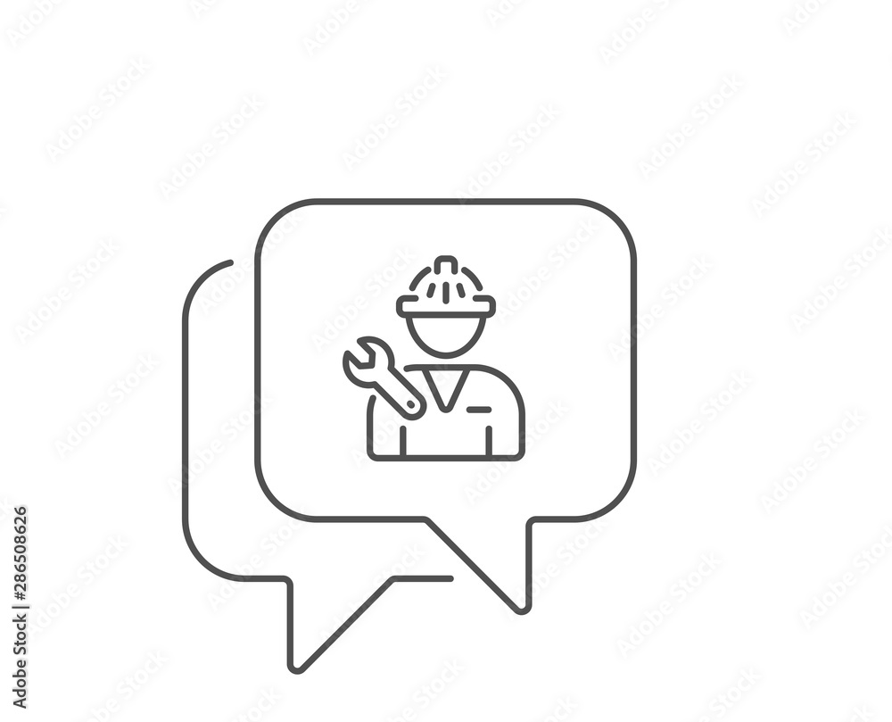 Poster spanner tool line icon. chat bubble design. repairman service sign. fix instruments symbol. outline 