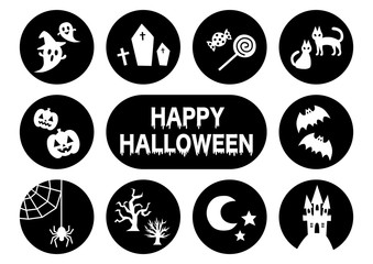 ハロウィンのアイコンイラストセット（黒）