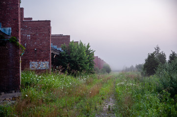 Fototapeta na wymiar Foggy Views of Solvent Recovery Buildings - Abandoned Indiana Army Ammunition Plant - Charlestown, Indiana