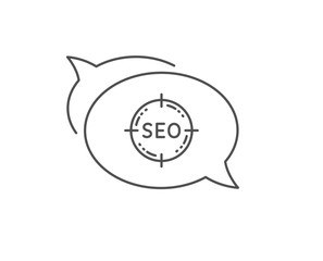 Seo target line icon. Chat bubble design. Search engine optimization sign. Aim symbol. Outline concept. Thin line seo icon. Vector