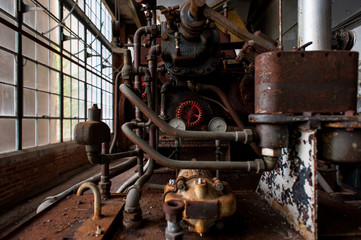 Fototapeta na wymiar Derelict Industrial Valves + Equipment - Abandoned Indiana Army Ammunition Plant - Charlestown, Indiana