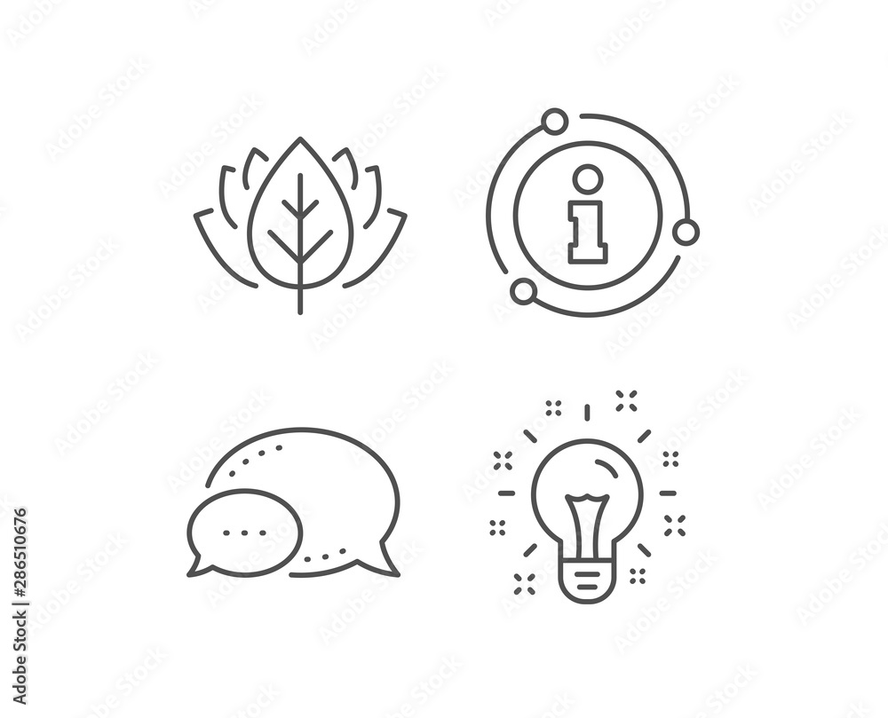 Poster idea line icon. chat bubble, info sign elements. light bulb or lamp sign. creativity, solution or th