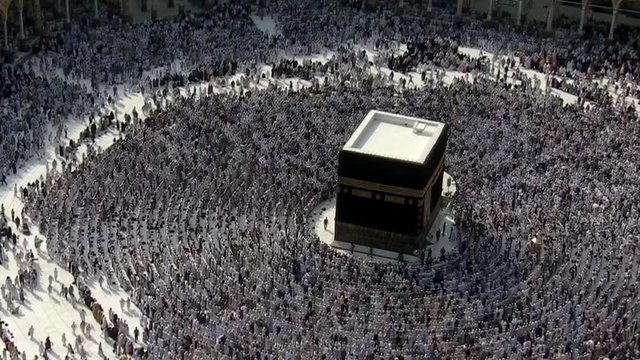 MECCA, SAUDI ARABIA,  September 2019 - Muslim pilgrims from all over the world gathered to perform Umrah or Hajj at the Haram Mosque in Mecca, Saudi Arabia, days of Hajj or Omrah