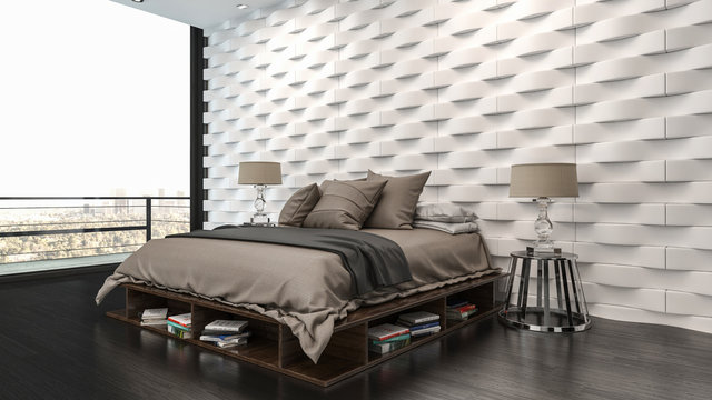 Elegant modern bedroom with feature textured wall