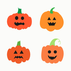 Vector set of various drawn pumpkins with carved faces isolated on white background. Elements for different purpose: fall decorative design, halloween invitation, sticker, patch, scrapbook, webpage.