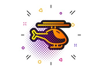 Flight transportation sign. Halftone circles pattern. Helicopter transport icon. Classic flat helicopter icon. Vector