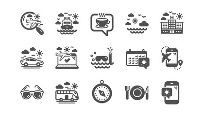 Travel icons. Passport, Luggage and Check in airport. Sunglasses classic icon set. Quality set. Vector