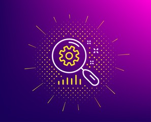 Search statistics line icon. Halftone pattern. Find analysis sign. Gradient background. Search statistics line icon. Yellow halftone pattern. Vector