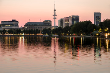Lake Alster City Hamburg Evening TV Tower