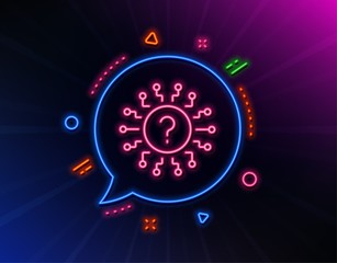 Question mark line icon. Neon laser lights. Quiz chat bubble sign. Faq system. Glow laser speech bubble. Neon lights chat bubble. Banner badge with question mark icon. Vector