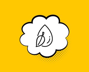 Mint water drop line icon. Comic speech bubble. Clean aqua leaf sign. Liquid symbol. Yellow background with chat bubble. Water drop icon. Colorful banner. Vector