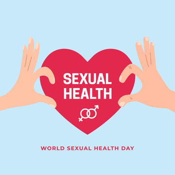 Couple hand make separate love sign for World Sexual Health Day poster concept design. male female gender sex symbol on heart vector illustration banner background template.