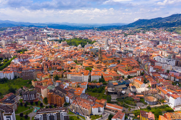 Fototapeta na wymiar Aerial view of Oviedo city with buildings and lanscape, Asturias