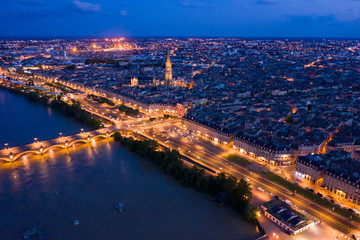 Illuminated Bordeaux city at night