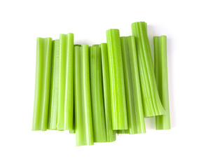 Celery sticks. on white background. top view