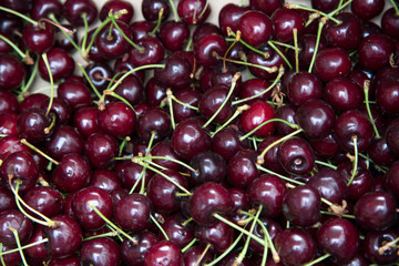 Cherries in Box on a Market