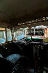 Fototapeta na wymiar Interiors of Abandoned Historic Trolleys / Streetcars - Appalachian Mountains - Pennsylvania