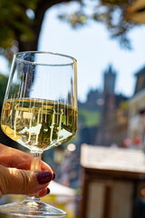 Street wine festival on Mosel river, Germany, during grape harvest