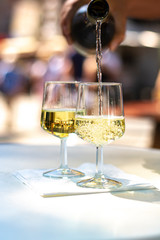 Street wine festival on Mosel river, Germany, during grape harvest