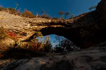 Natural Arch + Fall / Autumn Color Trees - Daniel Boone National Forest - Kentucky