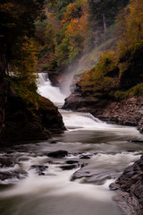 Lower Falls + Gorge - Waterfall + Autumn/Fall Colors at Letchworth State Park - Finger Lakes Region of New York
