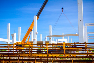 Pile of rusty reinforcing mesh, armature stacked temporarily