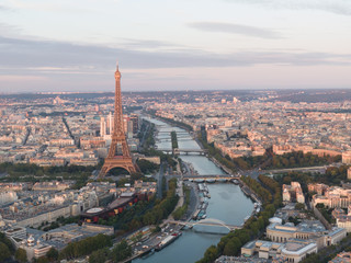 Fototapeta na wymiar Aerial of the iconic Eiffel Tower in Paris, France