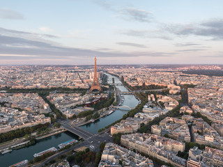 Aerial of the iconic Eiffel Tower in Paris, France