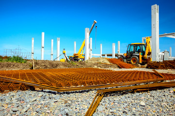 Pile of rusty reinforcing mesh, armature stacked temporarily