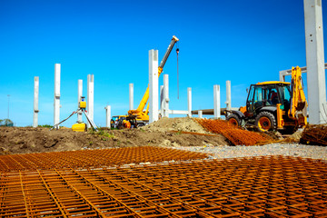 Pile of rusty reinforcing mesh, armature stacked temporarily