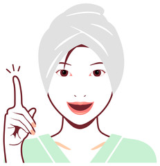 Young asian woman face vector illustration (just out of the bath) / idea,inspiration, point 