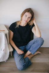 Woman painter in art studio