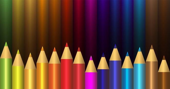 Rainbow colored pencils with a dark background