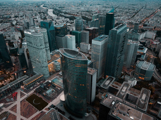Aerial of the modern la defense district in paris, france